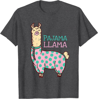 Cool Llama lovers Pyjama day Pajama Llama Cute Llama Pajama Alpaca Kids Women Girl T-Shirt - Dark Heather Grey