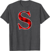 Buffalo Plaid Forever Buffalo Plaid Monogram Letter S Matching Holiday T-Shirt - Dark Heather Grey