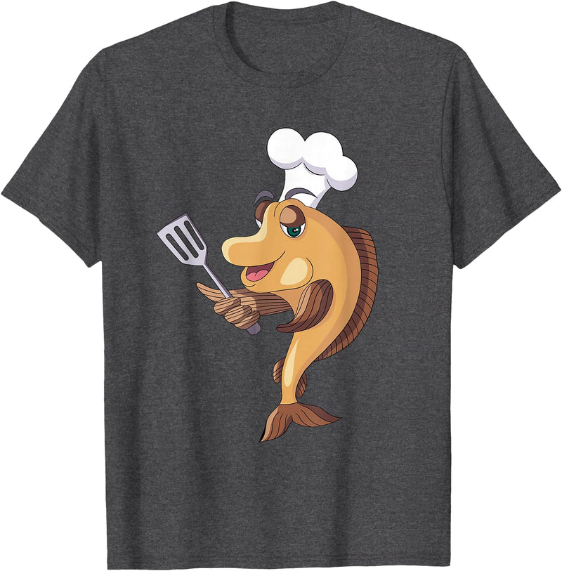 Cool Fish Character Apparel & Co. Fish Chef Fishing and Cooking T-Shirt - Dark Heather Grey