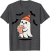 Ghost Pop Corn Halloween Funny Ghost Eating Pop Corn Lovers Spooky Halloween T-Shirt - Dark Heather Grey