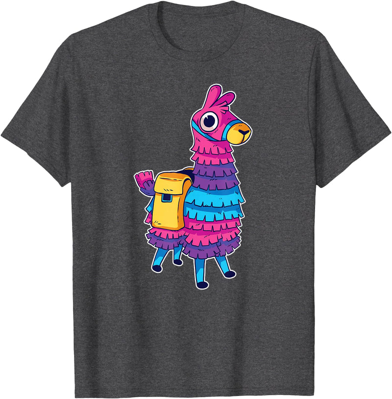 Llama Pinata Party Shop Funny Loot Llama Pinata with Yellow Saddlebag T-Shirt - Dark Heather Grey