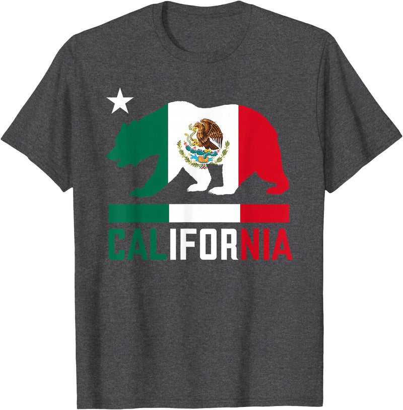 Mexican American US Apparel Co California Bear Mexican Flag State T-Shirt - Dark Heather Grey