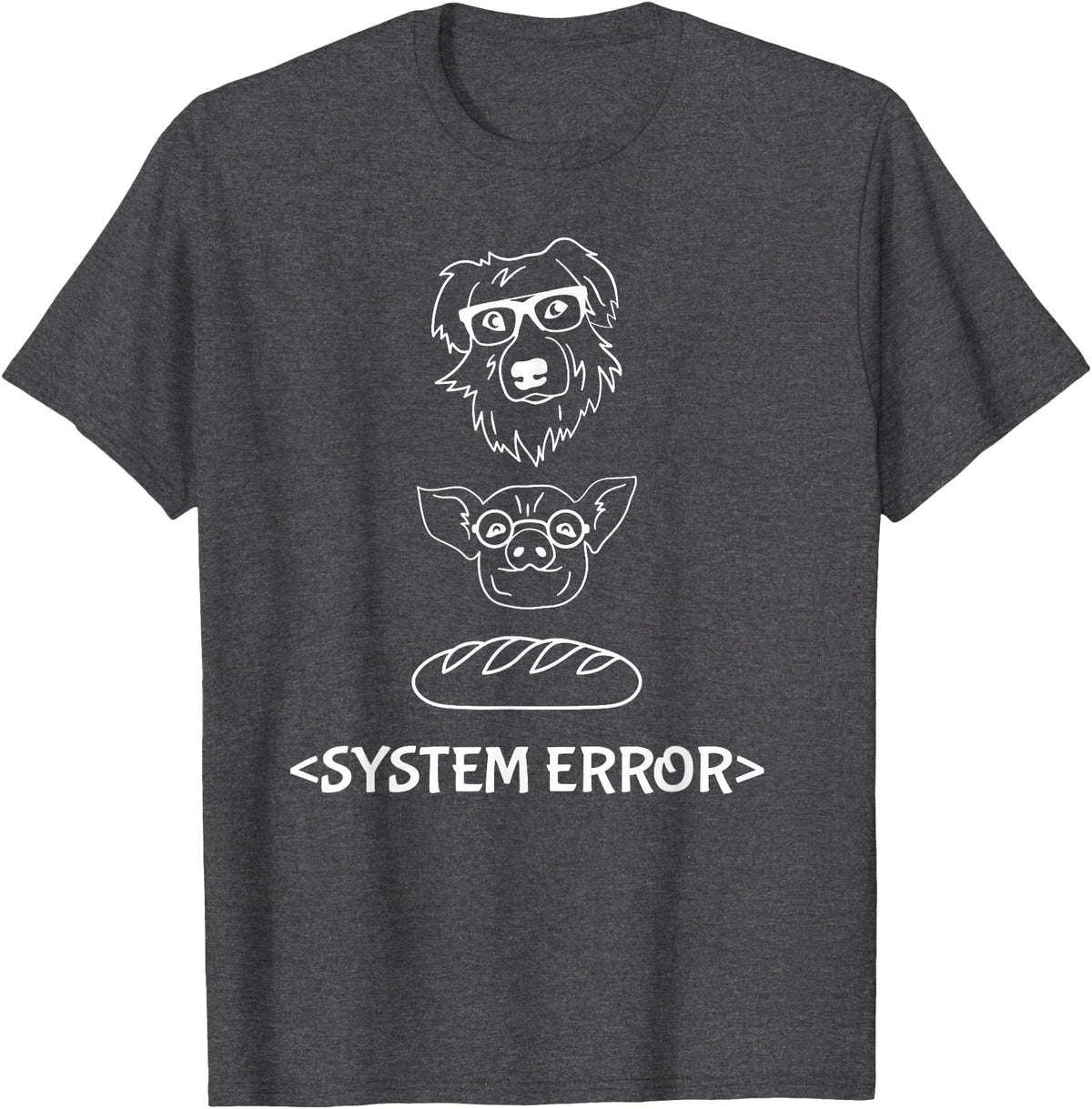 Dog Pig Loaf of Bread Funny Monchi Pug Slogan Dog Pig Loaf of Bread System Error Monchi the Pug Robot T-Shirt - Dark Heather Grey