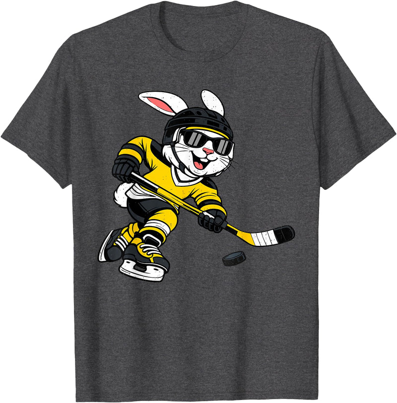 Bunny Playing Ice Hockey Rabbit Easter Sports Men Boys Kids T-Shirt in Dark Heather Grey