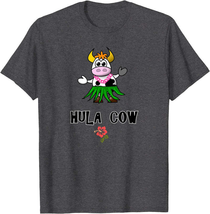 FUN DANCING ANIMALS GIFT T-SHIRTS Hawaiian Hula Dancing Cow, Funny Gift T Shirt, Dk T-Shirt - Dark Heather Grey