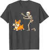 Funny Skeleton Chasing Dog Corgi Halloween Dog Funny Skeleton Chasing Corgi Dog T-Shirt - Dark Heather Grey