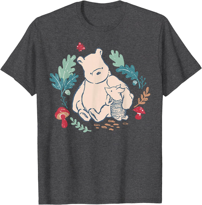 Disney Winnie The Pooh Classic Illustration Piglet and Pooh T-Shirt - Dark Heather Grey
