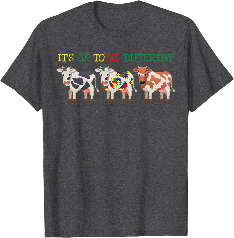 It's Ok To Be Different Cow Autism Awareness T-Shirt - Dark Heather Grey