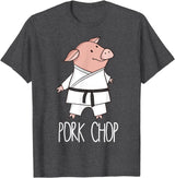 Funny Pig Pun Shirts Pork Chop - Funny Pig Animal Pun Karate T-Shirt - Dark Heather Grey