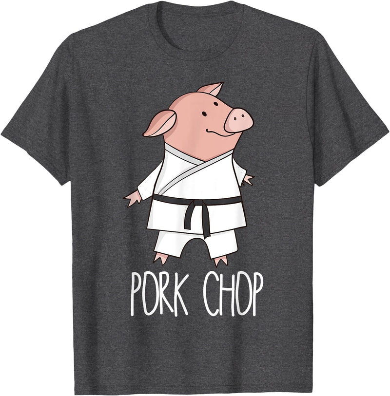 Funny Pig Pun Shirts Pork Chop - Funny Pig Animal Pun Karate T-Shirt - Dark Heather Grey