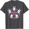Bunny Rabbit Pentacle Pentagram Pink Pastel Goth Dark Humor T-Shirt in Dark Heather Grey