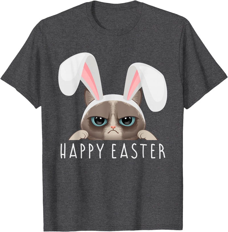 Happy Easter Bunny Funny Pajama Dress Cat Party Cute Rabbit T-Shirt in Dark Heather Grey