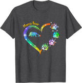 "Mama Bear" Rainbow Heart Paw Print T-Shirt