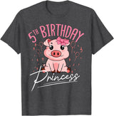 Pig Birthday 5 Cute Piggy Barn Party Apparel Pig 5th Birthday Princess Farm Party Hog Farmer Barnyard T-Shirt - Dark Heather Grey