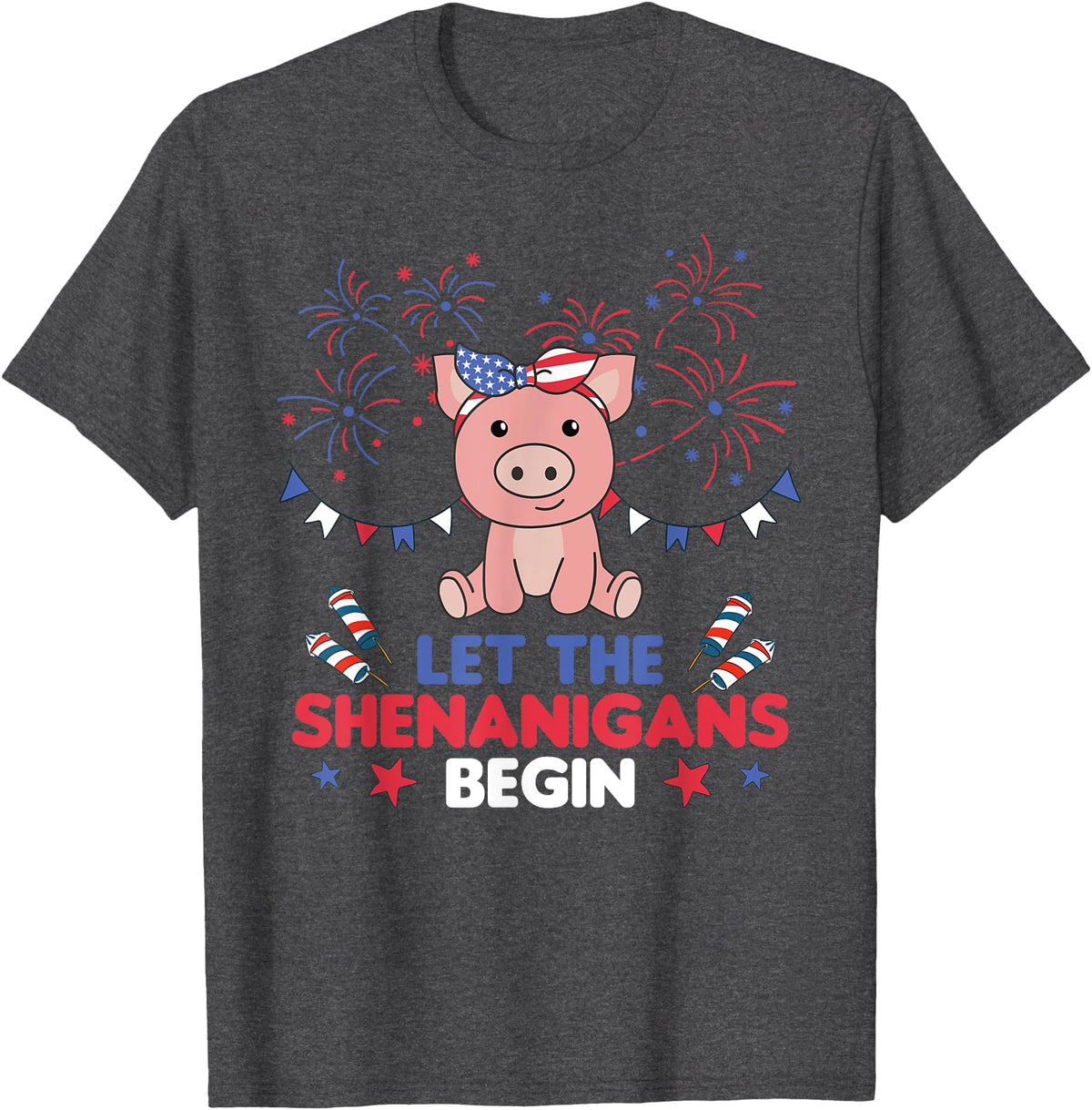 Fourth Of July - Cute Animals America 4th Of July American Pig Kids USA Pig T-Shirt - Dark Heather Grey