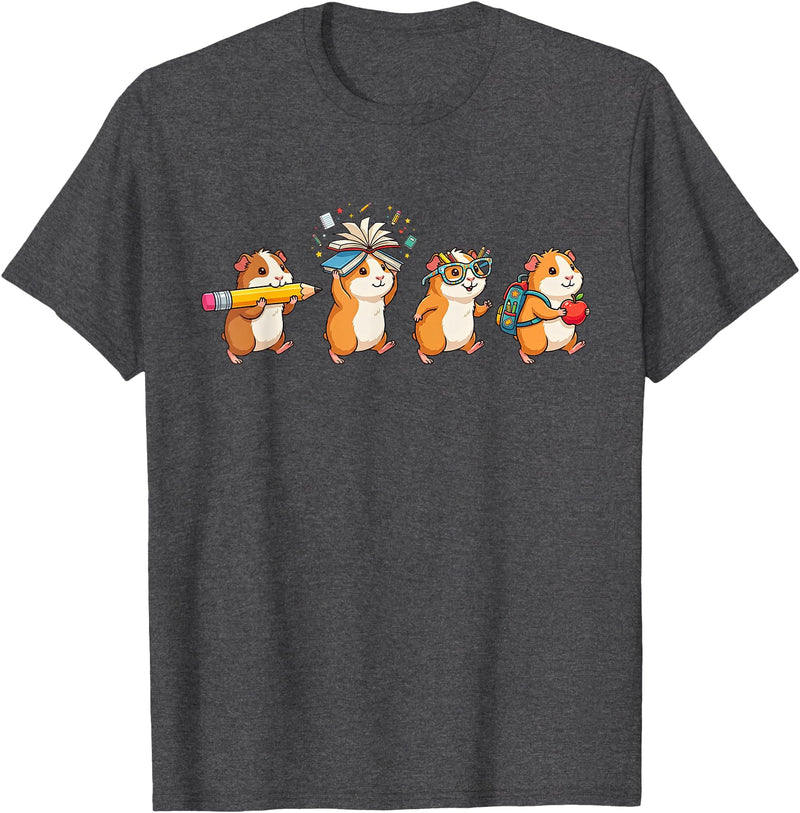 Cute Guinea Pig Lovers First Day of School Costume Funny Guinea Pig Back to School Teacher Student T-Shirt - Dark Heather Grey