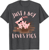 Funny Pig Lover Farm Animals Just A Boy Who Loves Pigs sunglasses In the Mud Kids Boy T-Shirt - Dark Heather Grey