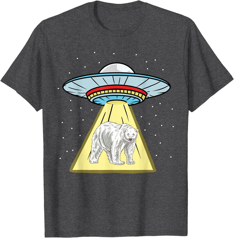 Hiking Lover Design UFO Abduction Polar Bear Arctic Animal T-Shirt - Dark Heather Grey