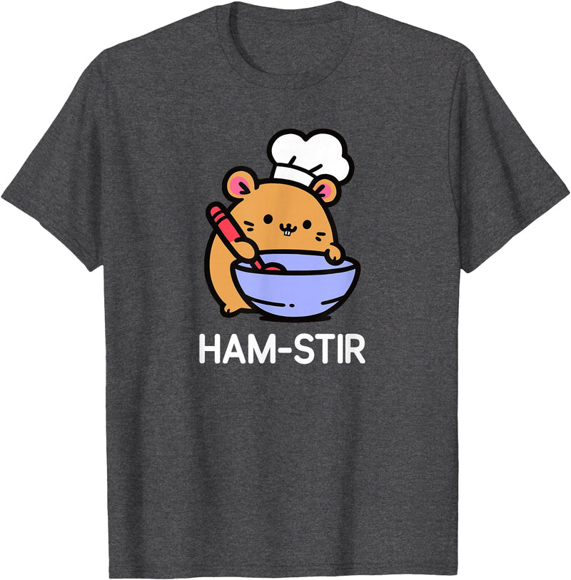 Hamster, Ham-stir Funny Jokes Sarcastic T-Shirt - Unisex-Adults & Kids - Black - Small - Short Sleeve - Cotton Blend - Classic Fit - Crew Neck - T-Shirt - Dark Heather Grey
