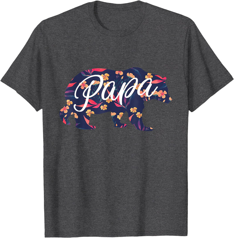 Bahaa's Tee Best Daddy Ever, I Love You Dad, Floral Papa Bear Graphic T-Shirt - Dark Heather Grey