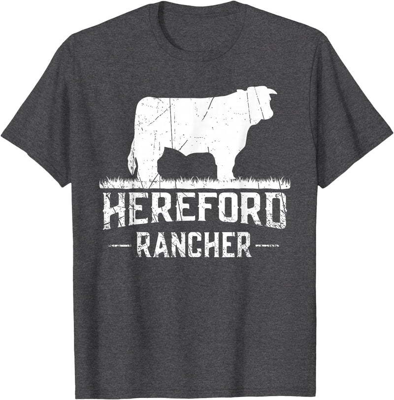 Farm and Hereford Cow for Men and Cattle Clothing Hereford Rancher - Hereford Cow For Cattle Farmer T-Shirt - Dark Heather