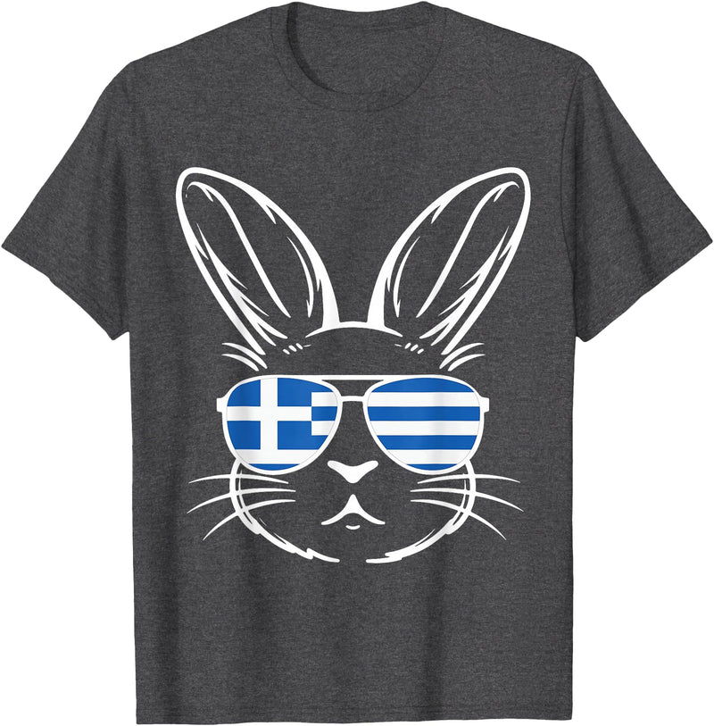 Greek Flag of Greece Orthodox Easter Rabbit Greek Easter T-Shirt in Dark Heather Grey