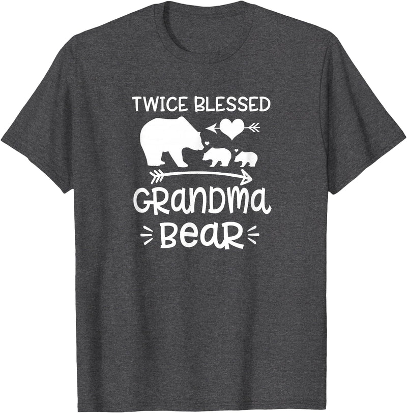 Grandparents Gifts By HustlaGirl Twice Blessed Grandma Bear Shirt Grandmas With Two Grandkids T-Shirt - Dark Heather Grey