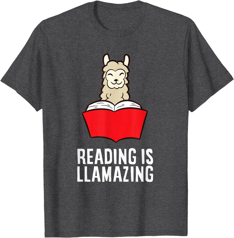 The Llama And Alpaca Lover Funny Llama Lover Reading Is Llamazing Bookworm Llama T-Shirt - Dark Heather Grey