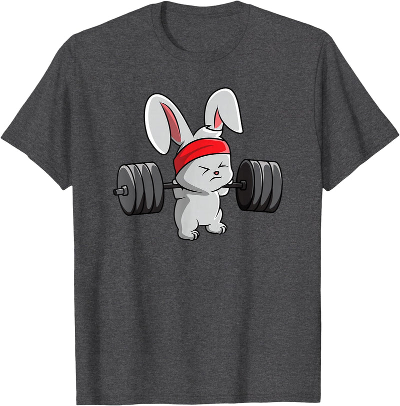 Bunny Gym , Rabbit Fitness Weightlifting T-Shirt in Dark Heather Grey