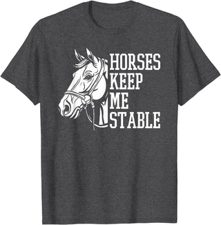 Horse Riding Gifts & Accessories Horse Riding Word Play Rider - Horses Keep Me Stable T-Shirt - Dark Heather Grey