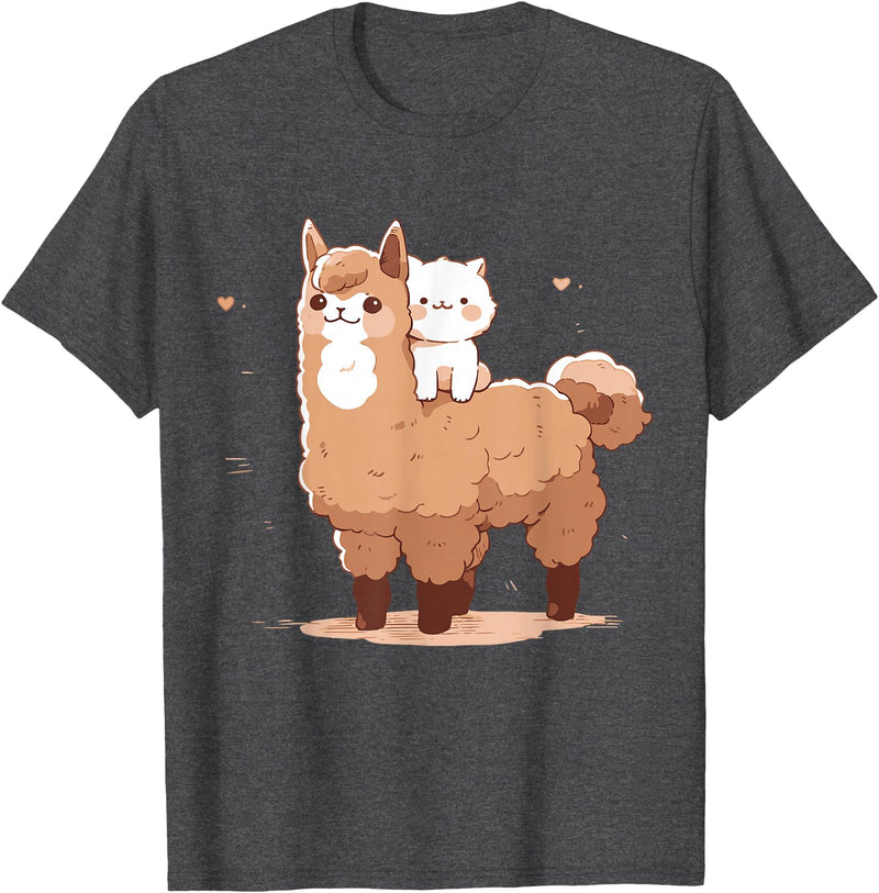 Funny Llama Alpaca Animal Lover Gifts Clothing Llama Alpaca Cat T-Shirt - Dark Heather Grey
