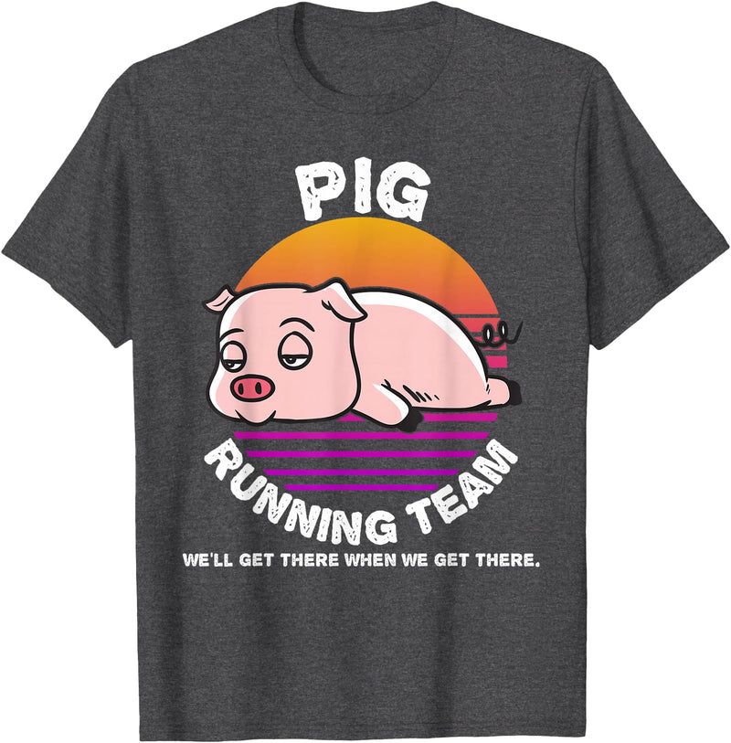 Running Shirts by CrushRetro Funny Farm Pig Running Team Shirt Kids Men Women Gift T-Shirt - Dark Heather Grey