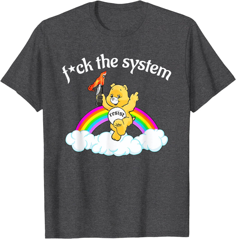 Fck The System Funny Bear Quote Fck The System Funny Bear Design T-Shirt - Dark Heather Grey