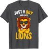 Funny Lion Apparel & Gift Ideas Just a Boy who loves Lions Toddler Boy Kids Lion T-Shirt - Dark Heather Grey