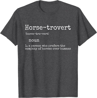 Horse By Design Tee Company Horse Gifts for Women Men Funny Equestrian Horse-trovert T-Shirt - Dark Heather Grey