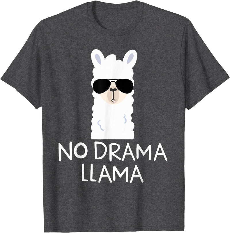 No Drama No Pob-Llama Alpaca Gifts No Drama Llama Alpaca with Sunglasses Llama Lovers Gift T-Shirt - Dark Heather Grey