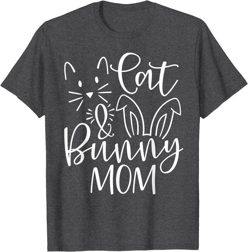 Cute Cat and Bunny Mom Design - Rabbit and Cat Owner T-Shirt in Dark Heather Grey