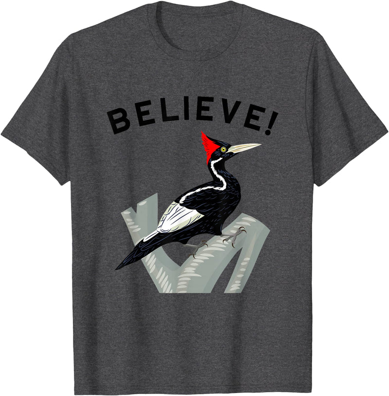 Birdwatching Gifts for Birders Endangered Ivory-Billed Woodpecker T-Shirt - Dark Heather Grey