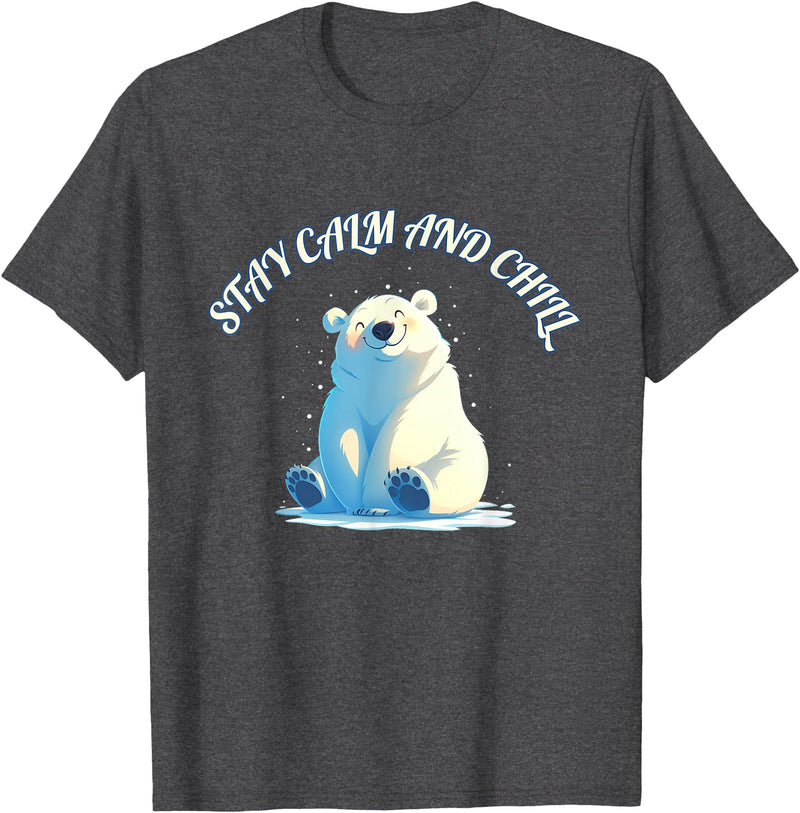 Relaxing Stress Free Designs Stay Calm Chill Out Polar Bear T-Shirt - Dark Heather Grey