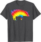 Cool Domestic Pig Lover Funny Warthog Gift Designs Tie Dye Pig Rainbow Print Boar Pork Swine Hippie Peace Gift T-Shirt - Dark Heather Grey