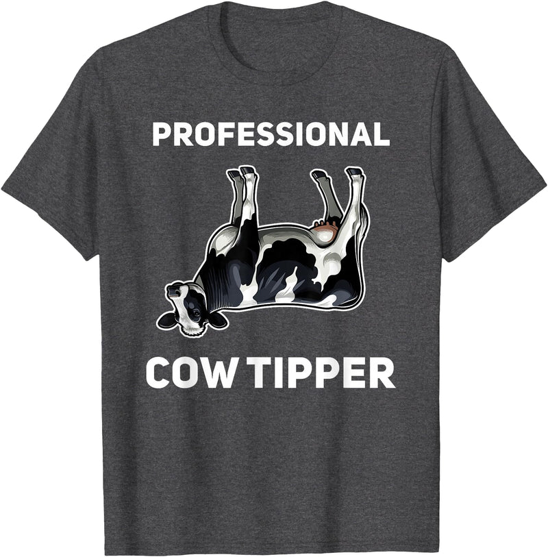 Varsity Cow Tipping by Zynx Professional Cow Tipper Funny Cow Tipping T-Shirt - Dark Heather Grey