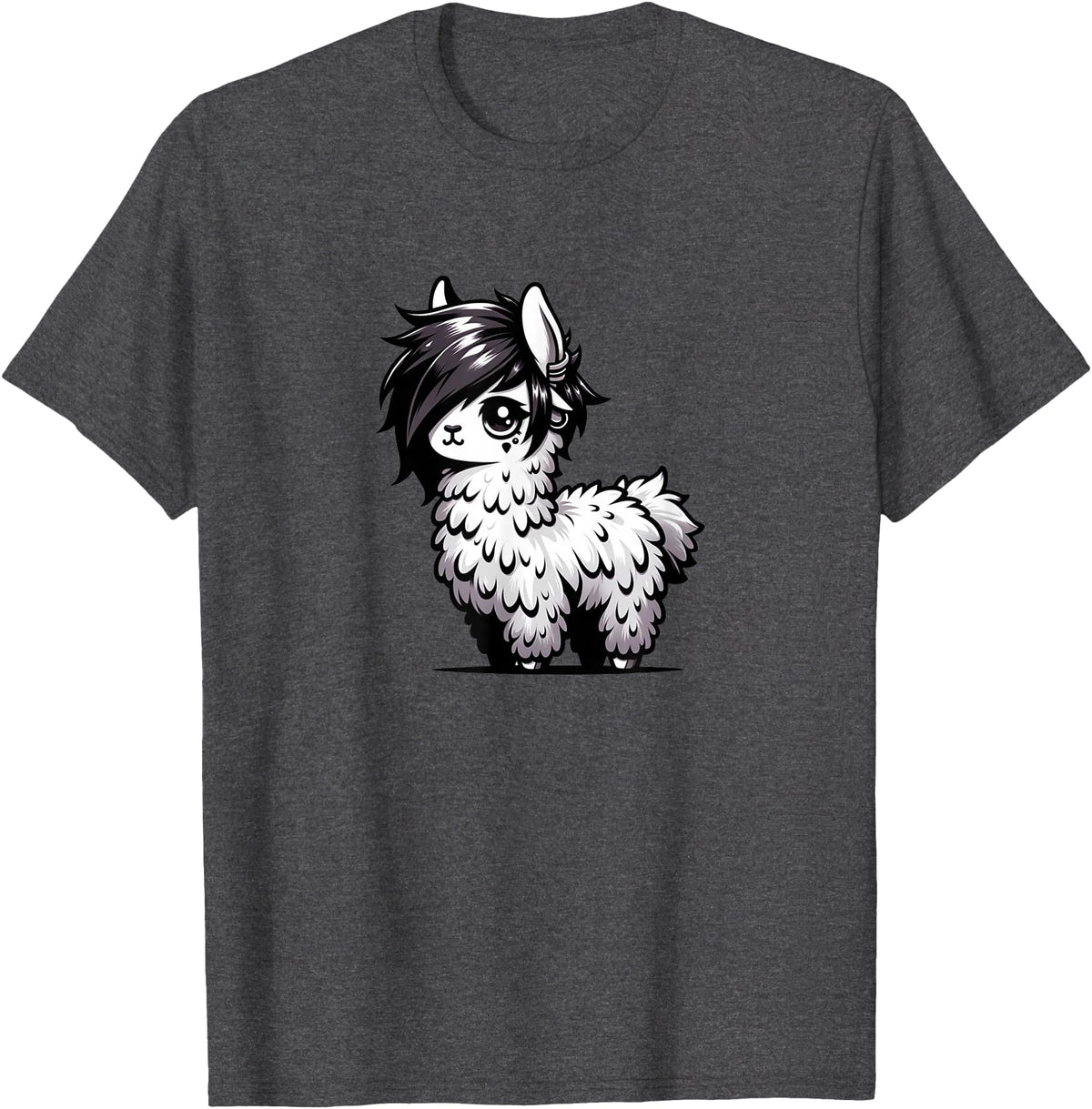 Emo Llama Tees Cute Emo Llama Kawaii Kids Boys Girls T-Shirt - Dark Heather Grey