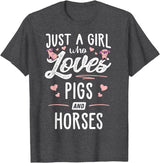Pigs Memme Just A Girl Who Loves Pigs And Horses Gift Women T-Shirt - Dark Heather Grey