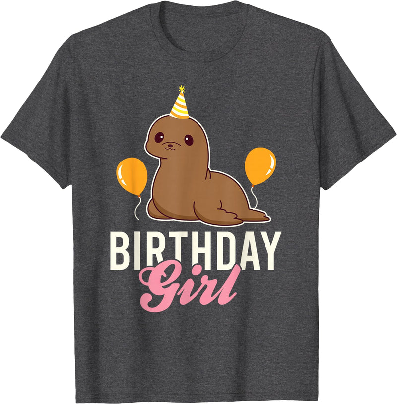 Cute Sea Lion Ocean Lovers Clothing Cute Sea Lion Birthday Girl T-Shirt - Dark Heather Grey