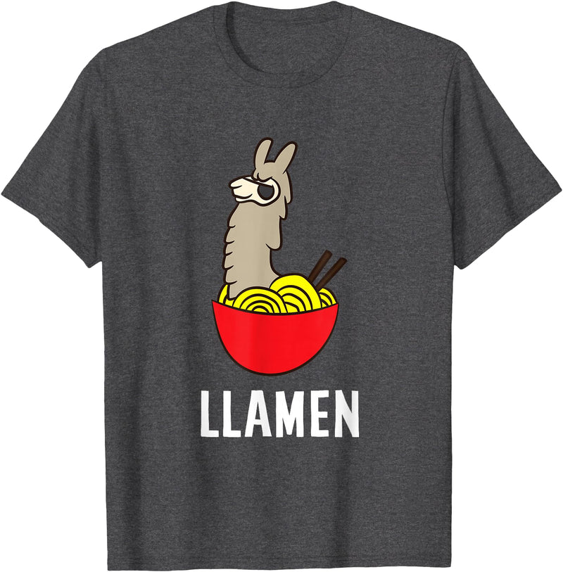 Funny Llama And Alpaca Gifts Funny Llama LLamen Noodles Chinese Food Llama T-Shirt - Dark Heather Grey