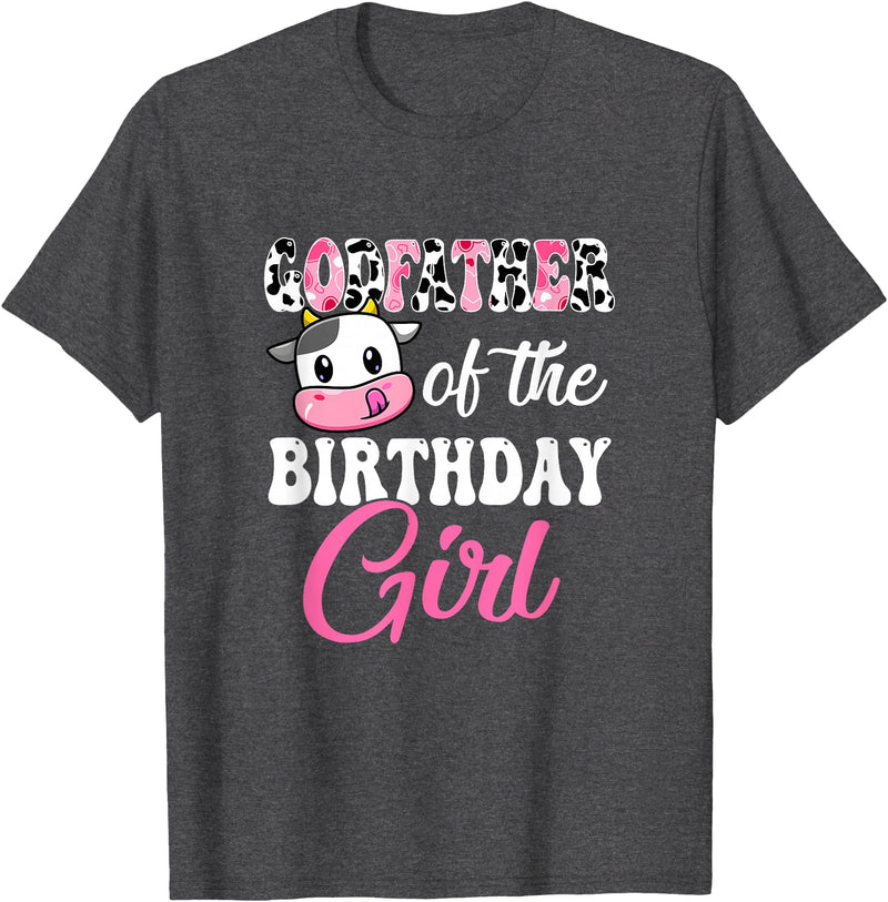 Vintage Retro Birthday Godfather Of The Birthday Girl Farm Cow 1St Birthday Girl T-Shirt - Dark Heather Grey