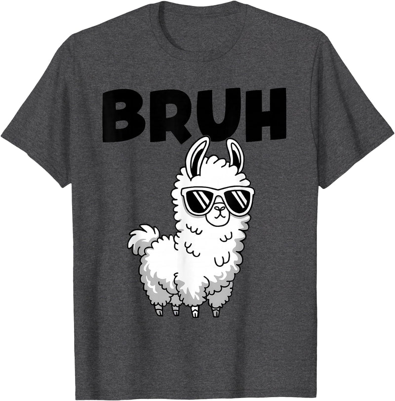 Bruh Llama Sunglasses by LazyPanda Bruh Llama Funny Alpaca Llama Boys Kids Girls Trendy Graphic T-Shirt - Dark Heather Grey