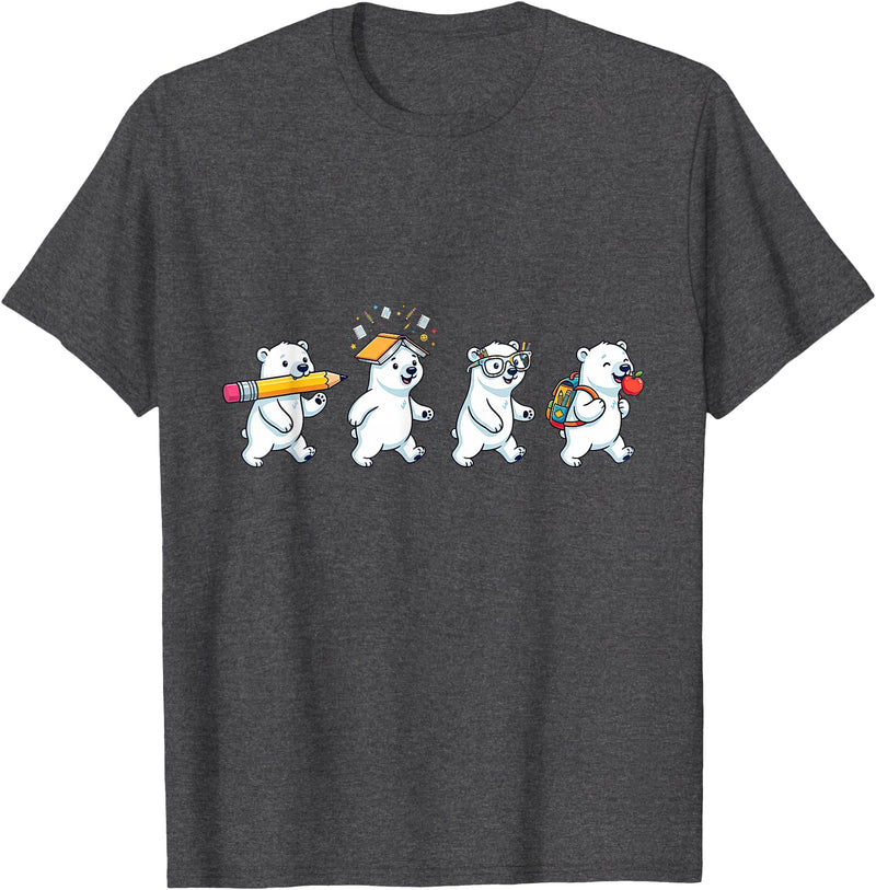 Cute Polar Bear Lovers First Day of School Costume Funny Polar Bear Back to School Teacher Student T-Shirt - Dark Heather Grey