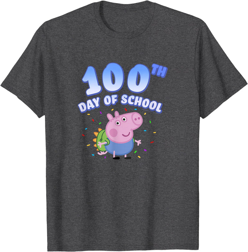 Peppa Pig George Pig 100th Day Of School Fun Confetti Pose T-Shirt - Dark Heather Grey