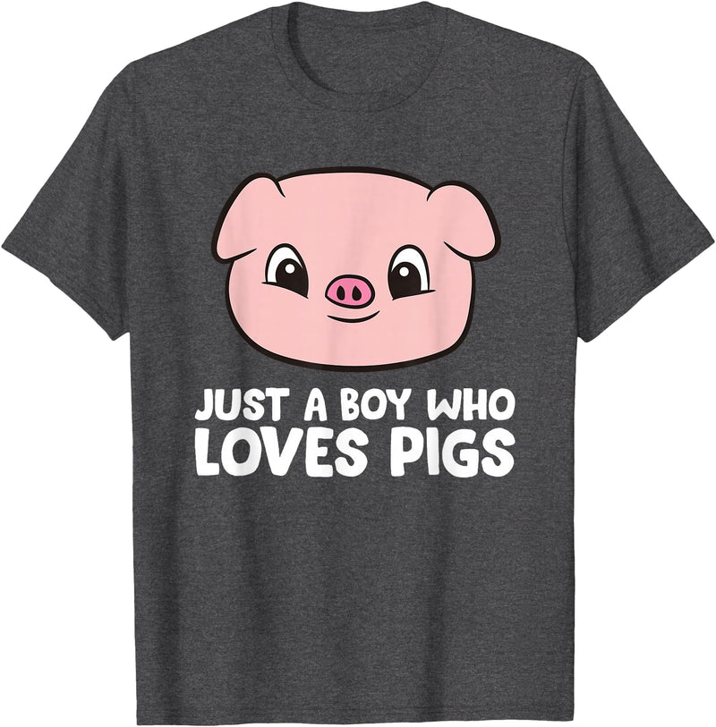 Funny Pigs Gifts And Pig Farmer Apparels Pig Farmer Boy Just a Boy Who Loves Pigs T-Shirt - Dark Heather Grey